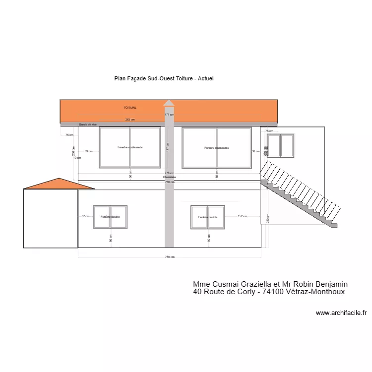 Plan toiture Fa&ccedil;ade Sud Ouest Toiture - Actuel. Plan de 