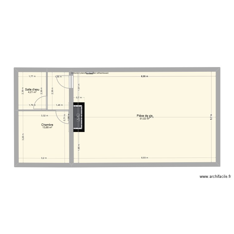 plancher futur. Plan de 3 pièces et 69 m2