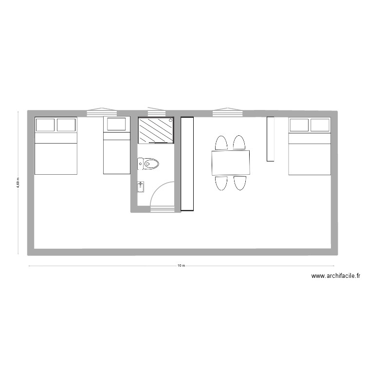 Maison des Travailleurs V3 - Colibri. Plan de 3 pièces et 44 m2