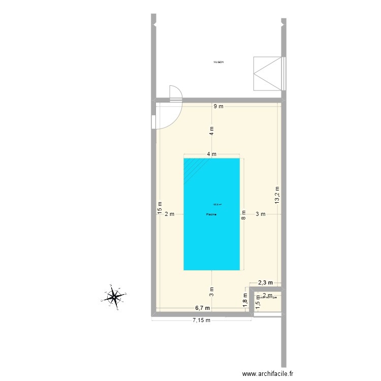 piscine 2. Plan de 3 pièces et 180 m2