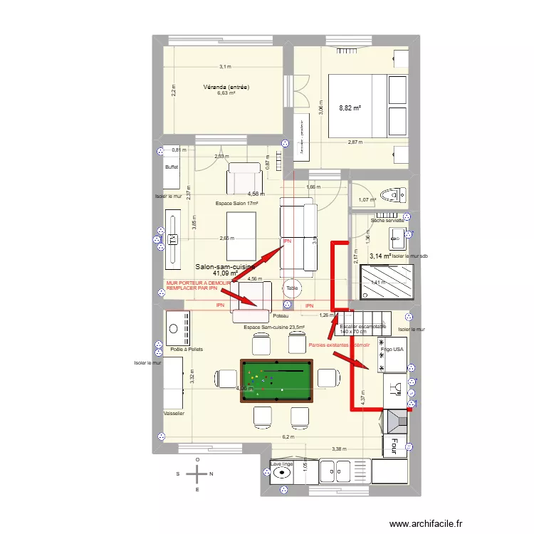 Garluche cuisine chambre avec &eacute;tage et travaux. Plan de 