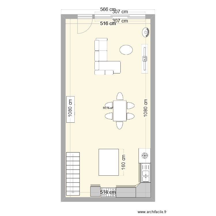 Edouard. Plan de 1 pièce et 56 m2