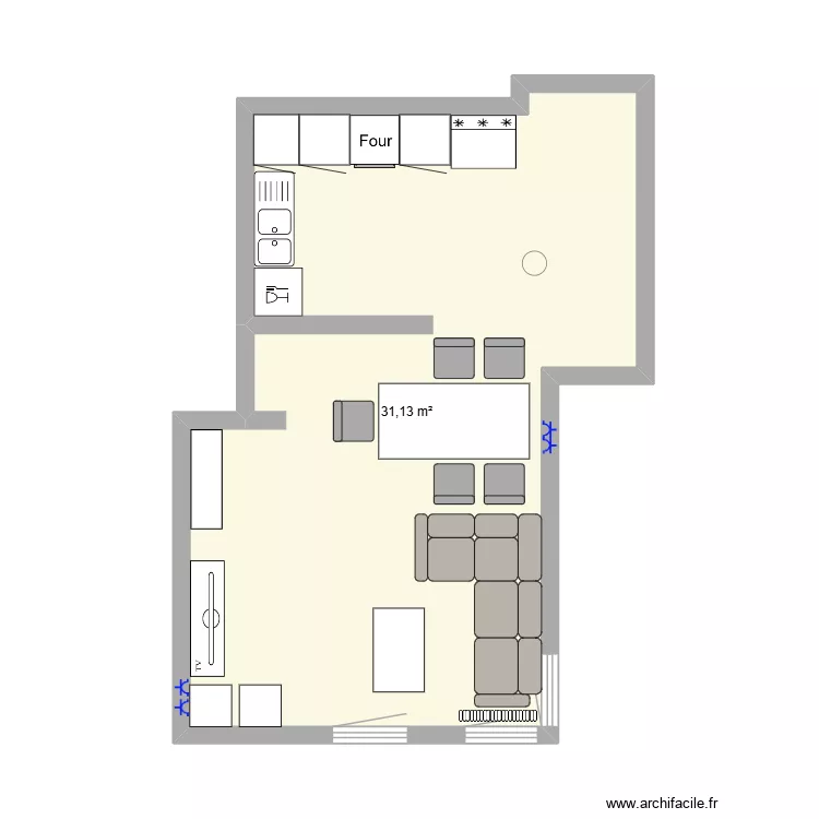 Pièce de vie. Plan de 1 et 31 m² Pièce de vie. Plan de 1 et 31 m²