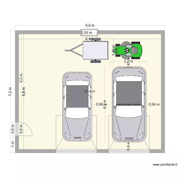garage 56m2. Plan de 1  et 57 m²