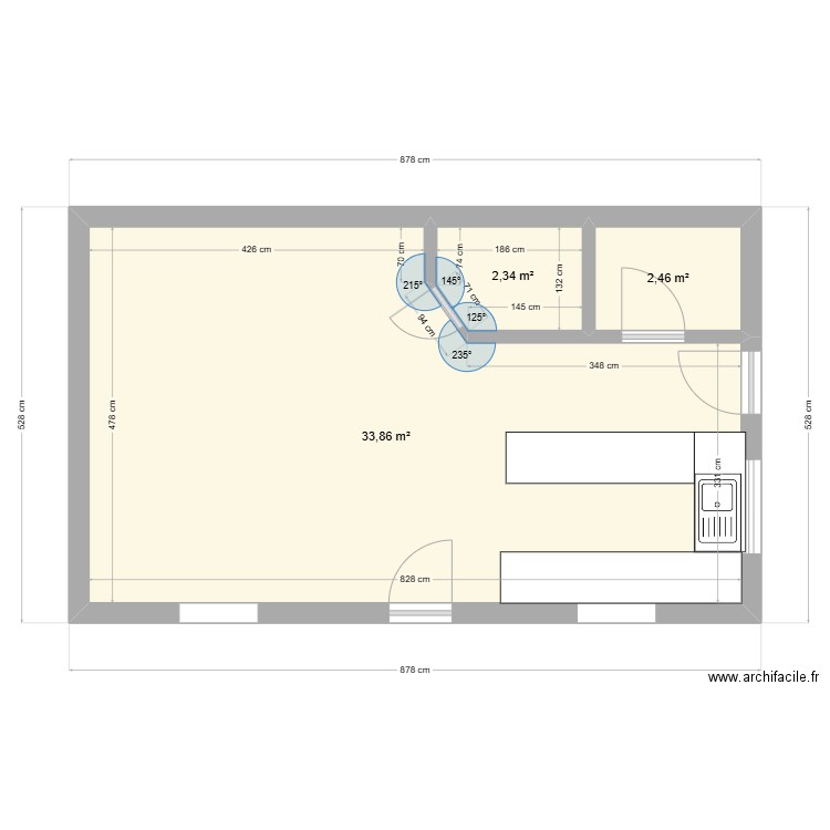 Rez de jardin. Plan de 3 pièces et 39 m2