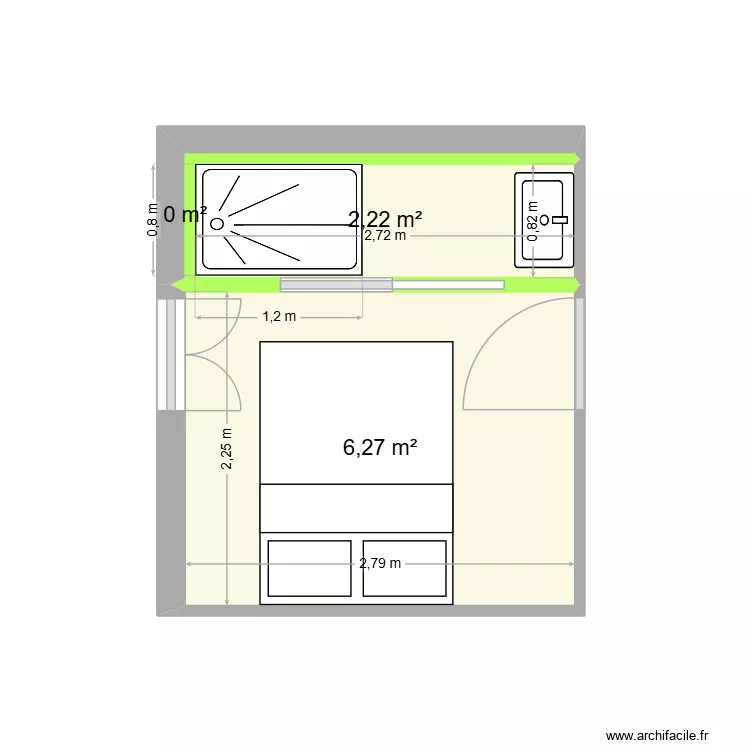 Plan R+1 doussard. Plan de 3 pièces et 8 m²