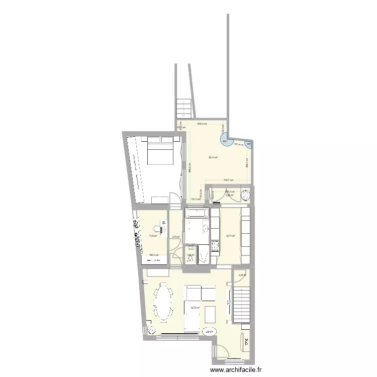 baie vitr&eacute;e. Plan de 14  et 151 m²