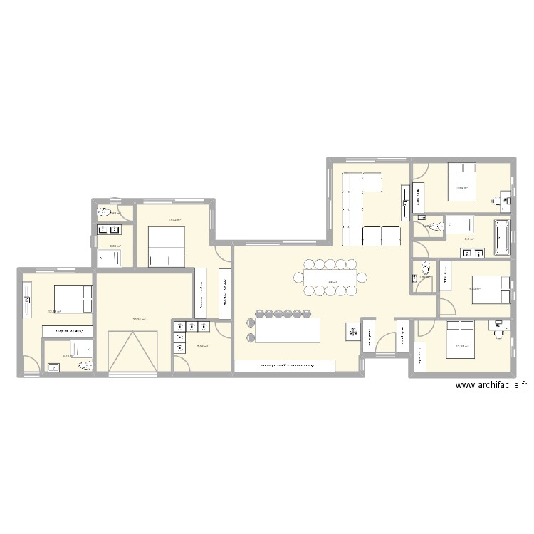 maison 5. Plan de 14 pièces et 180 m2
