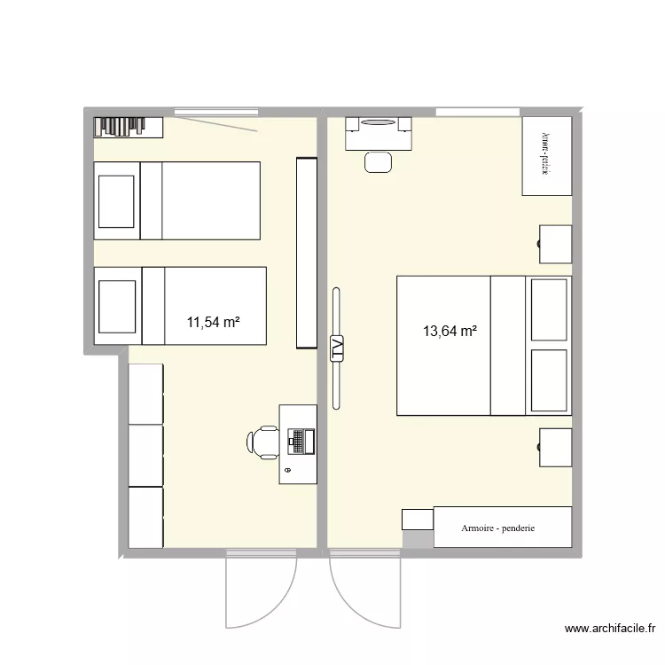 chambre 2. Plan de 2  et 25 m²