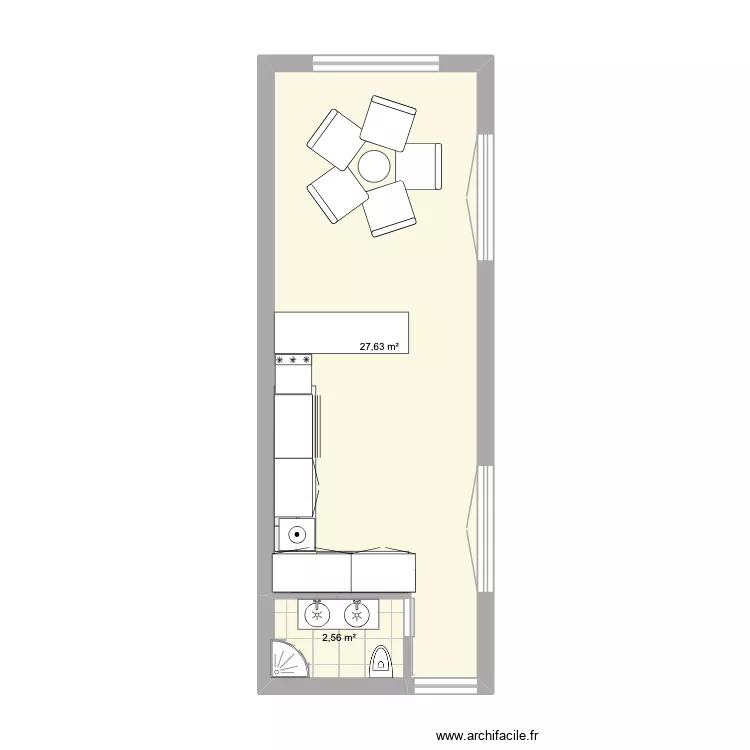 Cuisine. Plan de 2  et 30 m²