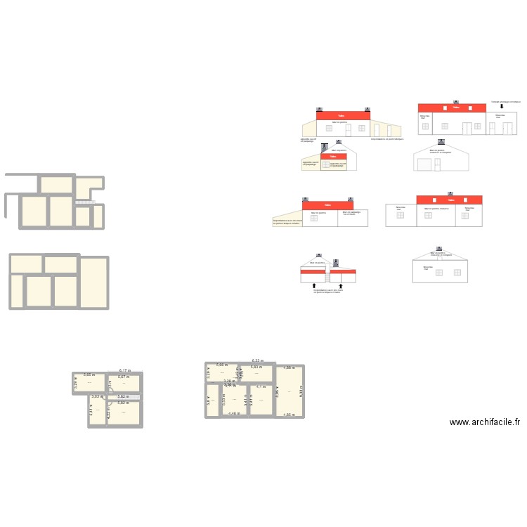 Façades. Plan de 25 pièces et 455 m2