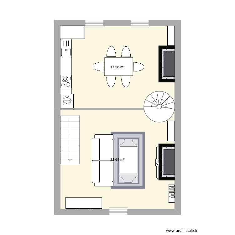 2ème étage. Plan de 2 pièces et 40 m2