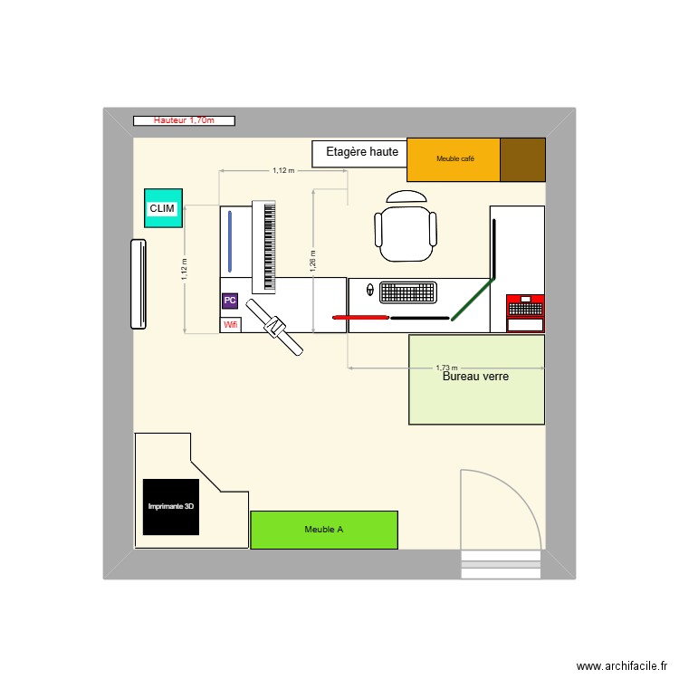 Chambre Arthur. Plan de 1 pièce et 13 m2