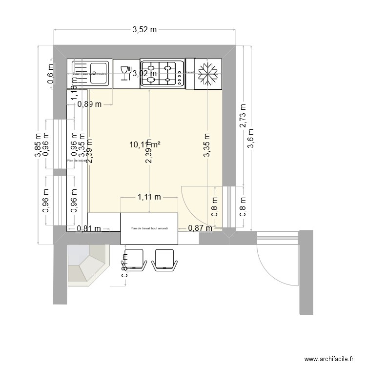CUISINE avec aménagements V2. Plan de 1 pièce et 10 m2