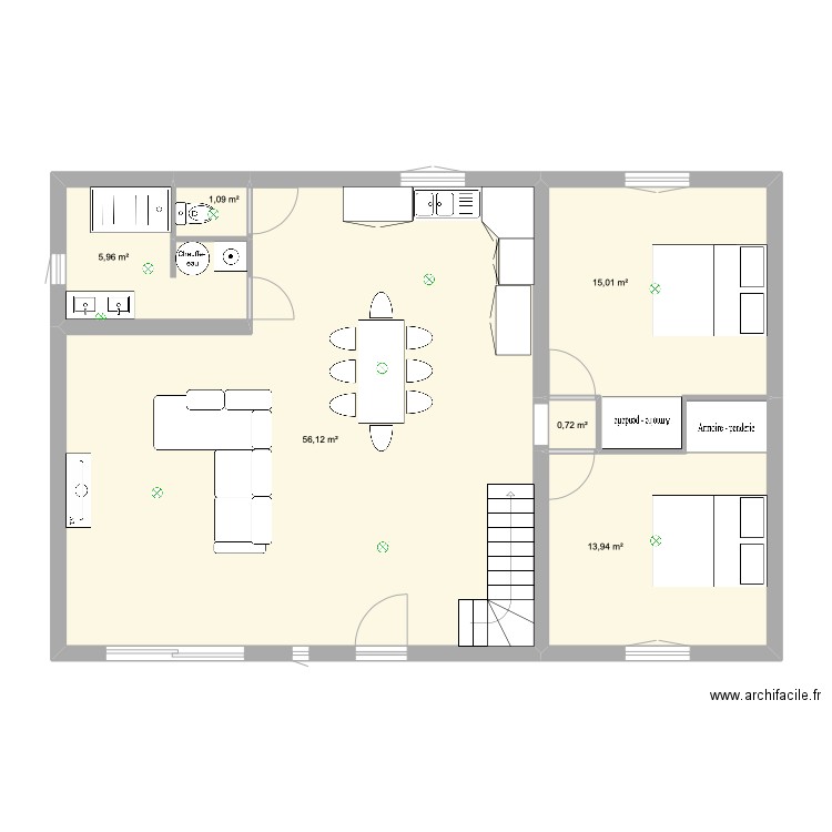 plan Gerbault. Plan de 6 pièces et 93 m2