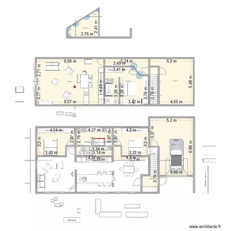 deux sb. Plan de 15  et 189 m²