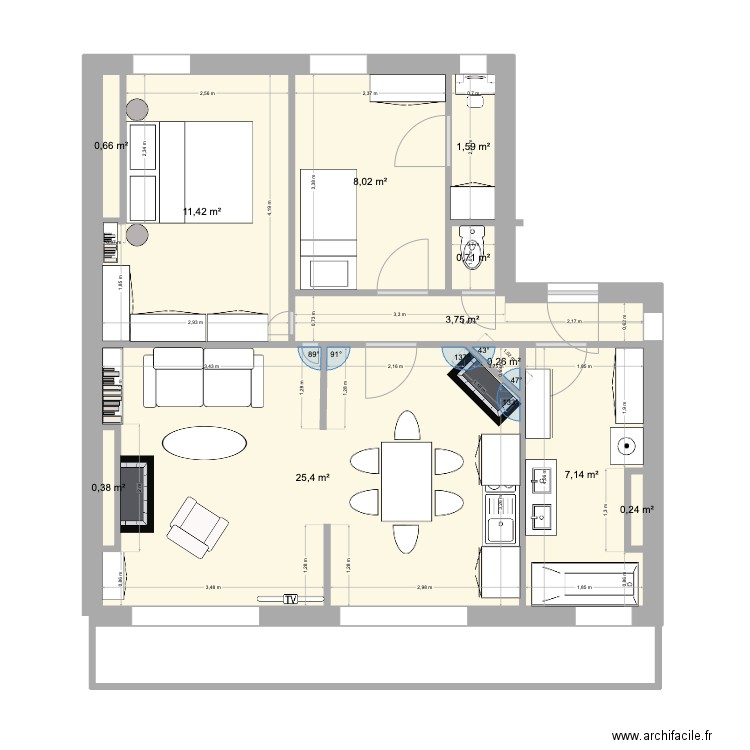 Montéra. Plan de 11 pièces et 60 m2