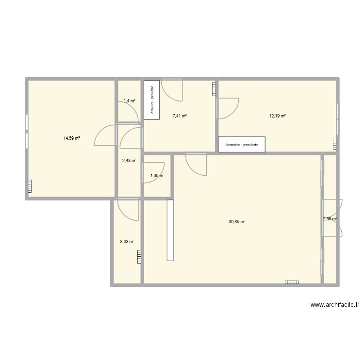 appart. Plan de 9 pièces et 76 m2