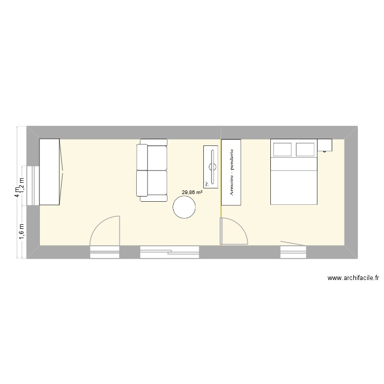 colonna 10*4. Plan de 1 pièce et 30 m2