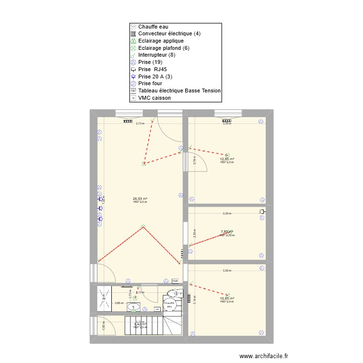 MARC VINCENT Les Montils RDC. Plan de 6 pièces et 66 m2