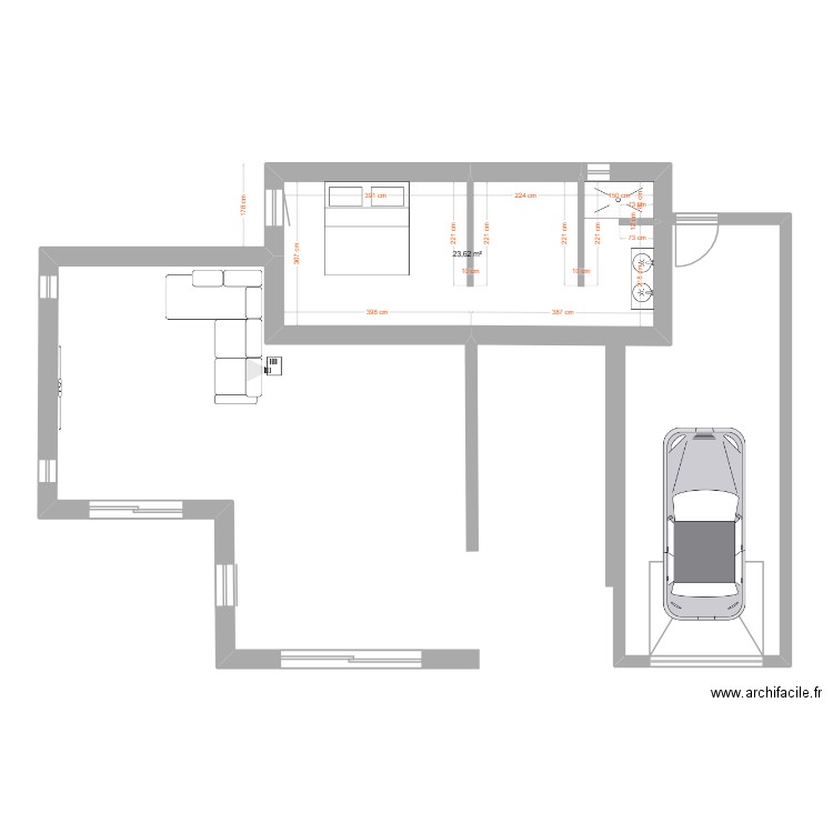 Plan Maison Nat You. Plan de 1 pièce et 24 m2