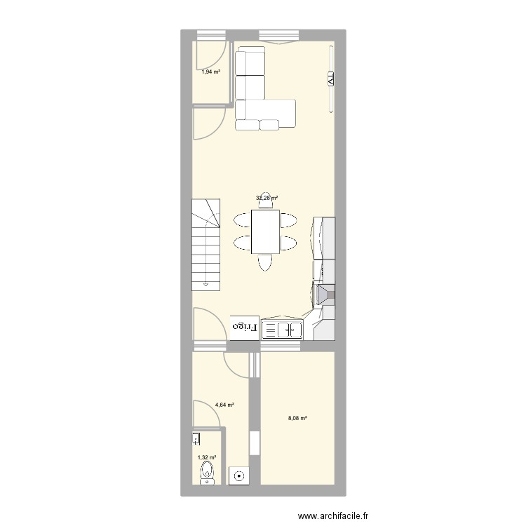 RdC Paskale V2. Plan de 5 pièces et 48 m2