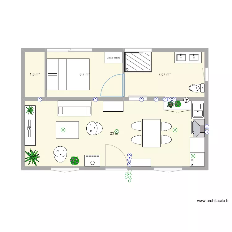 Bungalow 3x8 avec extension. Plan de 