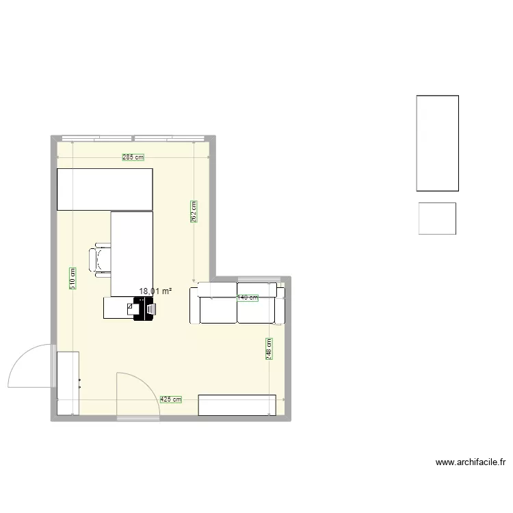 Bureau 2. Plan de 1  et 18 m²