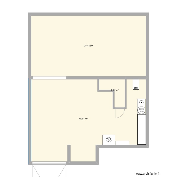 Buanderie. Plan de 3 pièces et 78 m2