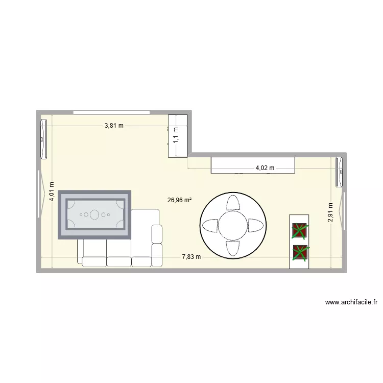 Salon2. Plan de 1  et 27 m²