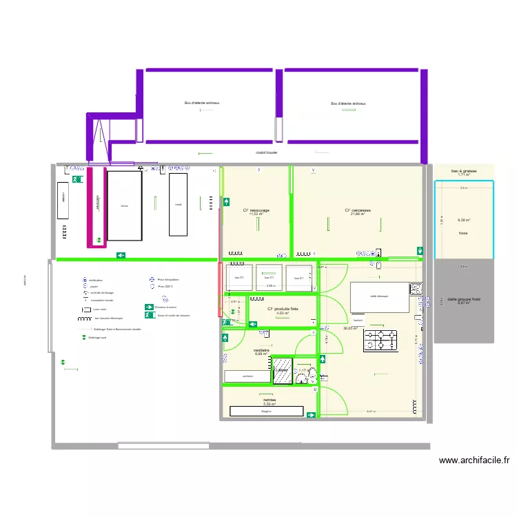 int&eacute;rieur chambre froide 3 avec &eacute;lectricit&eacute;. Plan de 