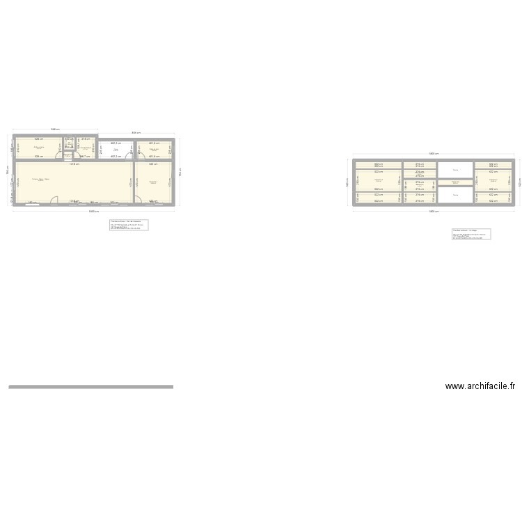 Surfaces. Plan de 21 pièces et 199 m2