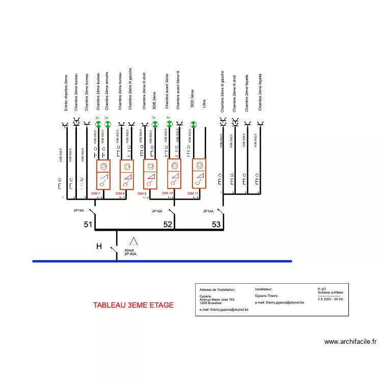 MJ &eacute;lectricit&eacute; sch&eacute;ma unifilaire partie 6. Plan de 