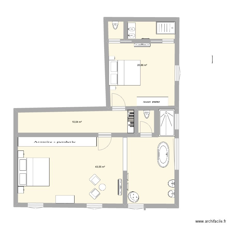 didier 1er. Plan de 3 pièces et 74 m2
