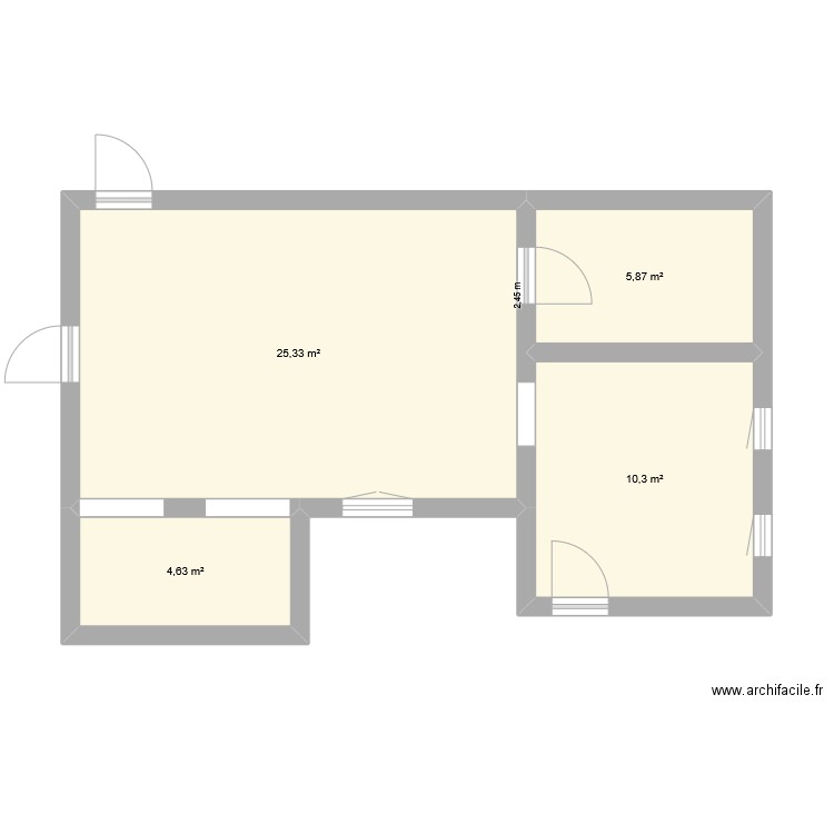 cuisine gargouille. Plan de 4 pièces et 46 m2