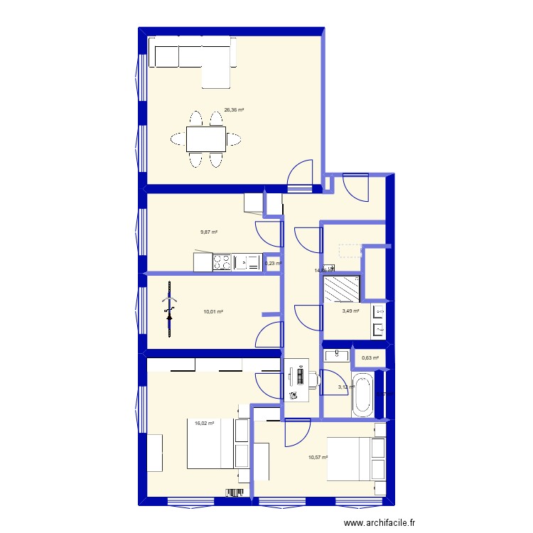 Appart Rochefort. Plan de 11 pièces et 95 m2
