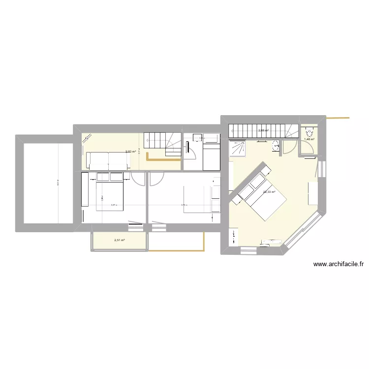 etage chalet. Plan de 5  et 39 m²
