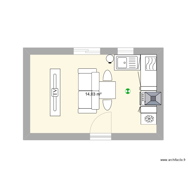 Cuisine. Plan de 1 pièce et 14 m2