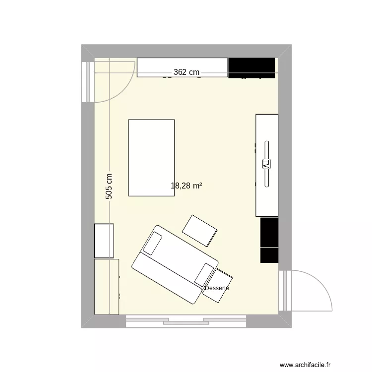 salle 2. Plan de 1  et 18 m²