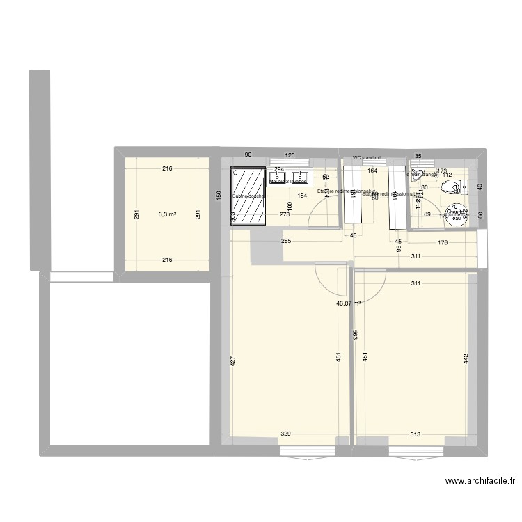 extension mars 2024. Plan de 2 pièces et 52 m2