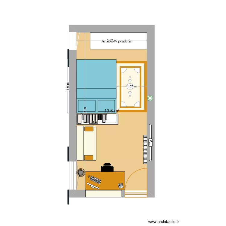 chambre sabina. Plan de 1  et 14 m²