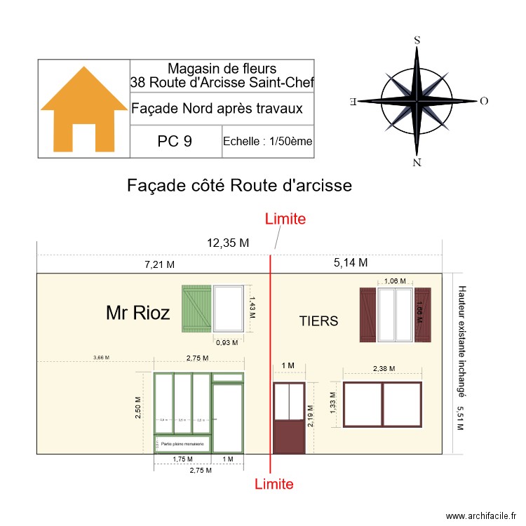 PC 9  Façade nord après travaux liseré blanc. Plan de 0 pièce et 0 m2