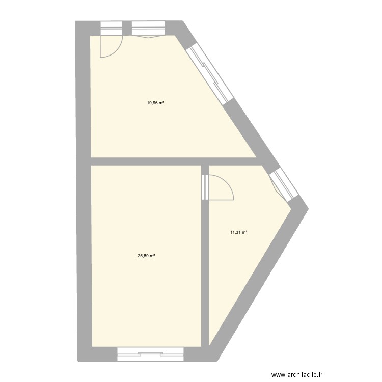 Plan Annexe avec SDB. Plan de 3 pièces et 57 m2