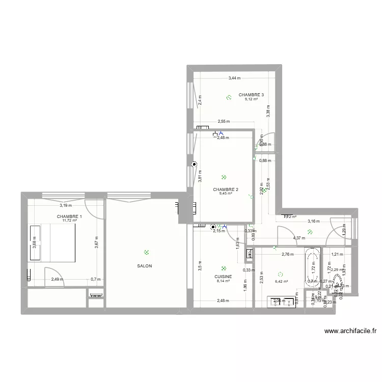 prudent. Plan de 12  et 74 m²