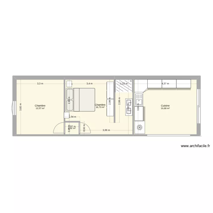 agrandissment. Plan de 4 Pièces et 47 m²