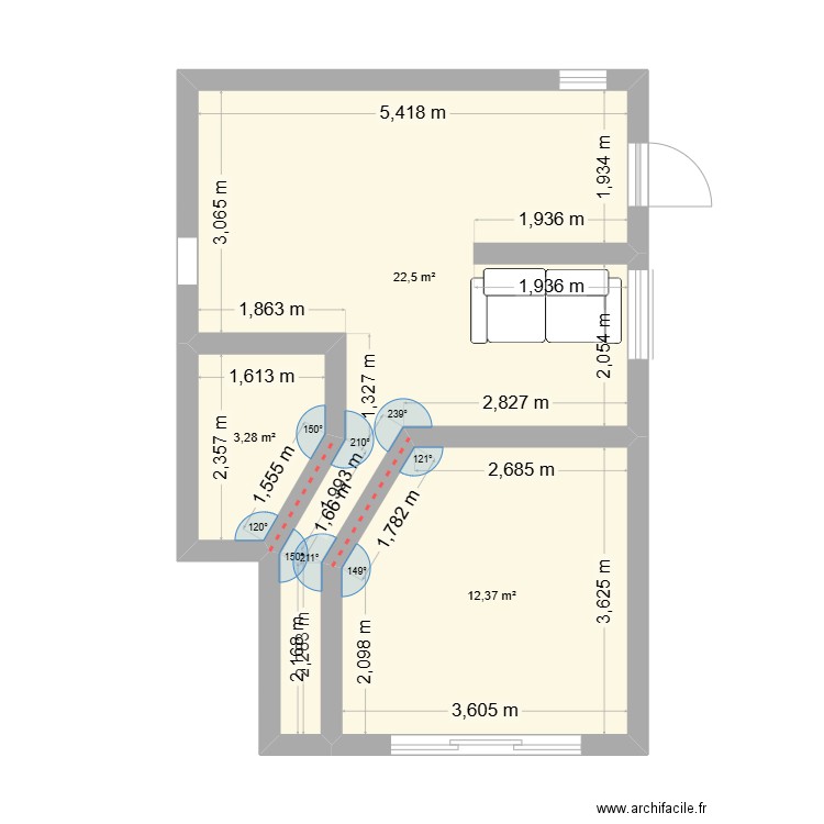 DESROCHERS BASE. Plan de 3 pièces et 38 m2