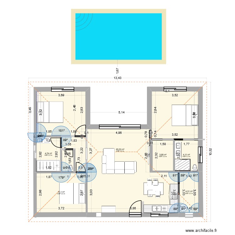 casa1. Plan de 6 pièces et 93 m2