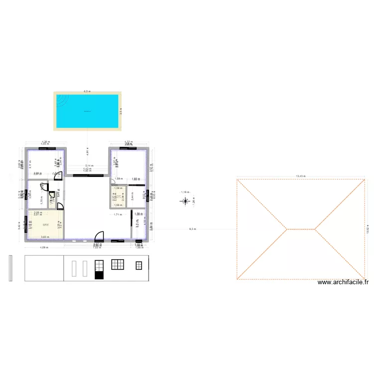 casa1. Plan de 3 pièces et 17 m²