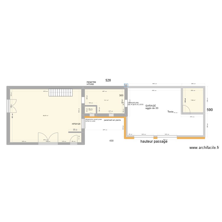 mesure extension. Plan de 3 pièces et 69 m2