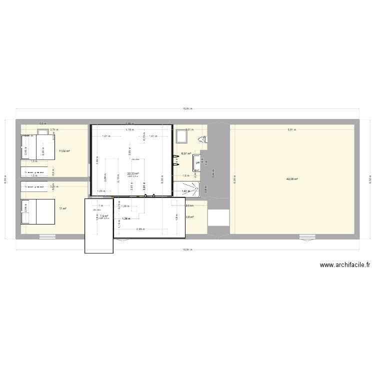 les brosses v2. Plan de 7 pièces et 99 m2